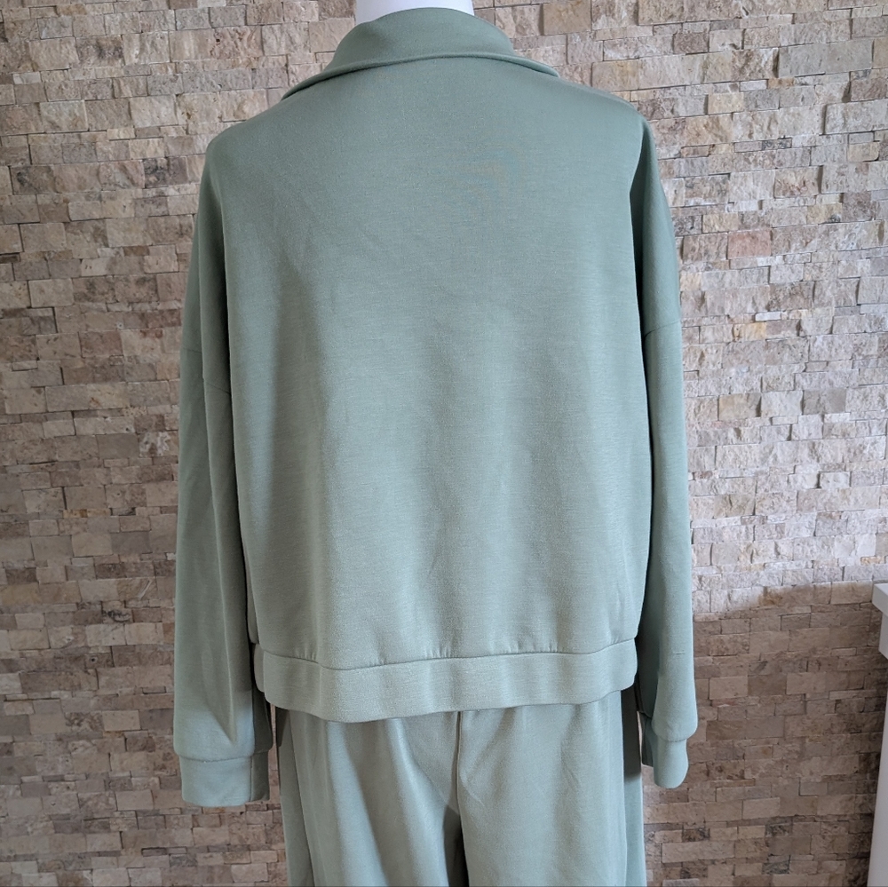 Sage Green 2 Piece Tracksuit Lounge Set Full Zip  Jacket Wide Leg Pants Large image 5